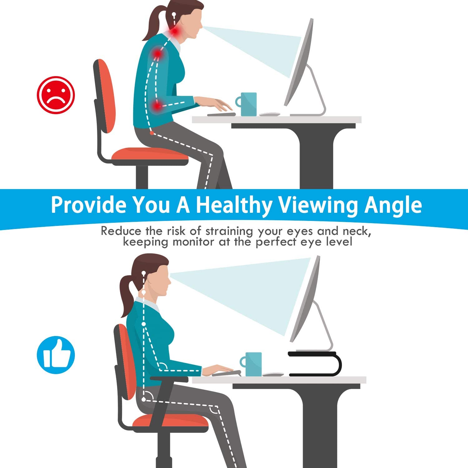 LORYERGO Monitor Stand Riser - Metal Monitor Stand with Vented Holes, Desktop Computer Monitor Riser for Storage Organization, 14.5 inch Screen Riser for Computer, Laptop & Printer