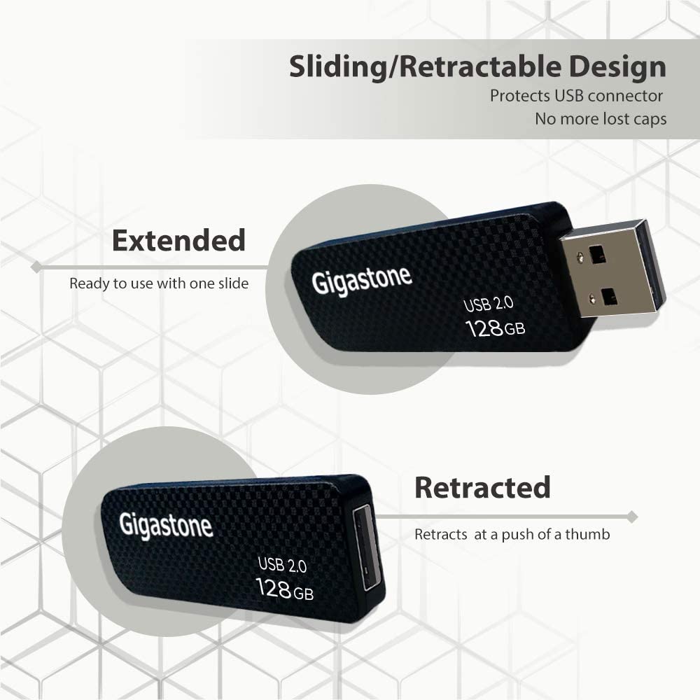 Gigastone Z30 128GB USB3.0 Flash Drive, Capless Retractable Design Pen Drive, Carbon Fiber Style, Reliable Performance & Durable